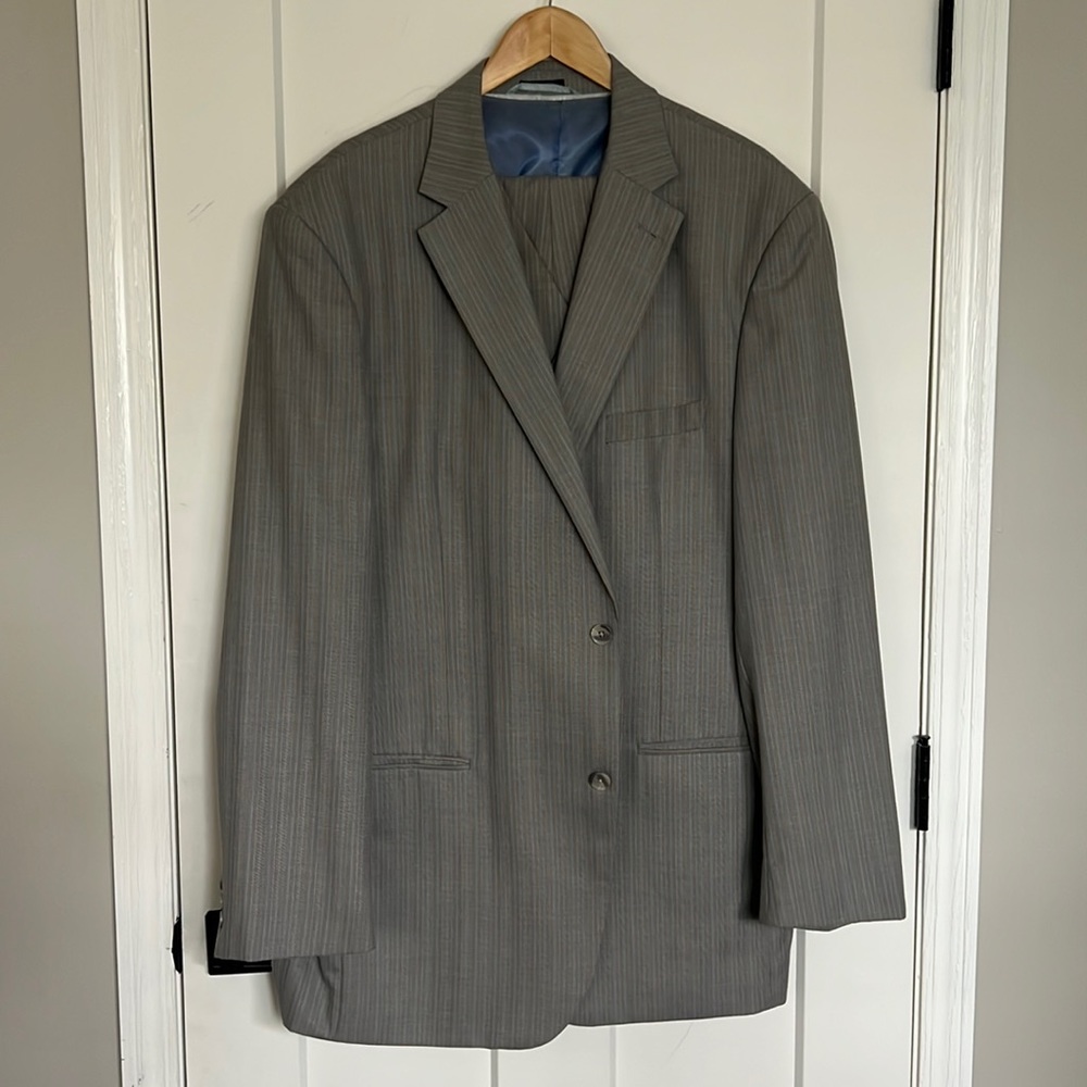 Steve Harvey Striped 3 Piece Grey Suit